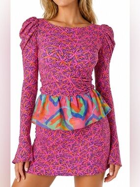 Lilly Pulitzer Star Searching 2 Piece Puff Sleeve Skort Set Pink XS